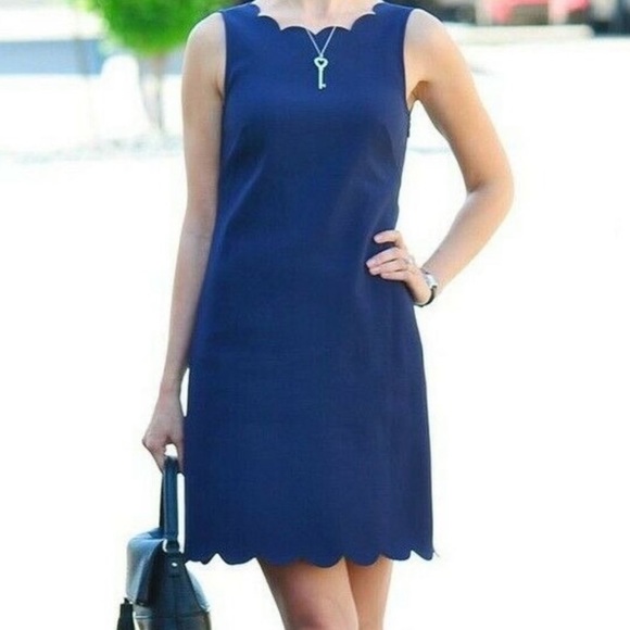 J. Crew Factory Navy Scalloped Shift Dress V- Back Style #B8296 - Picture 1 of 5